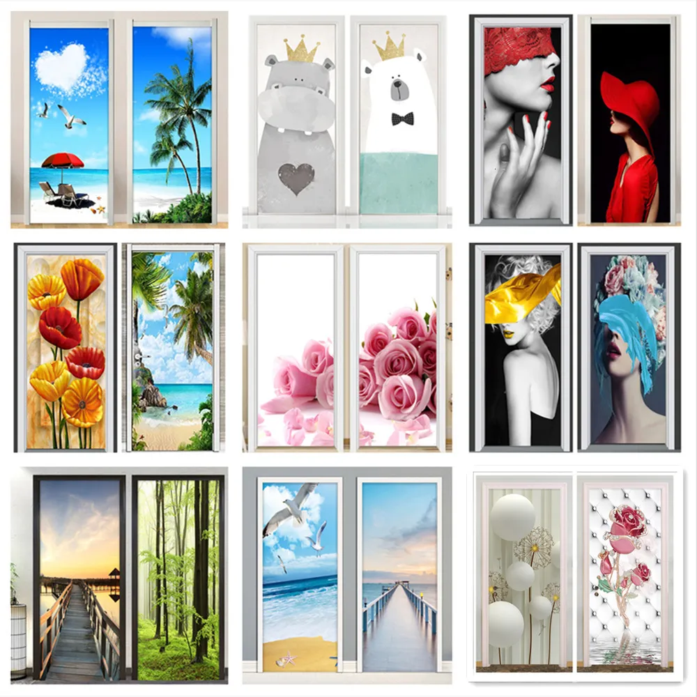 Väggklistermärken Vinilo Door Decoration Papier Peint PVC Adhesive Decals Imitation Sticker Peel och Stick Wallpaper Home Decor 230720