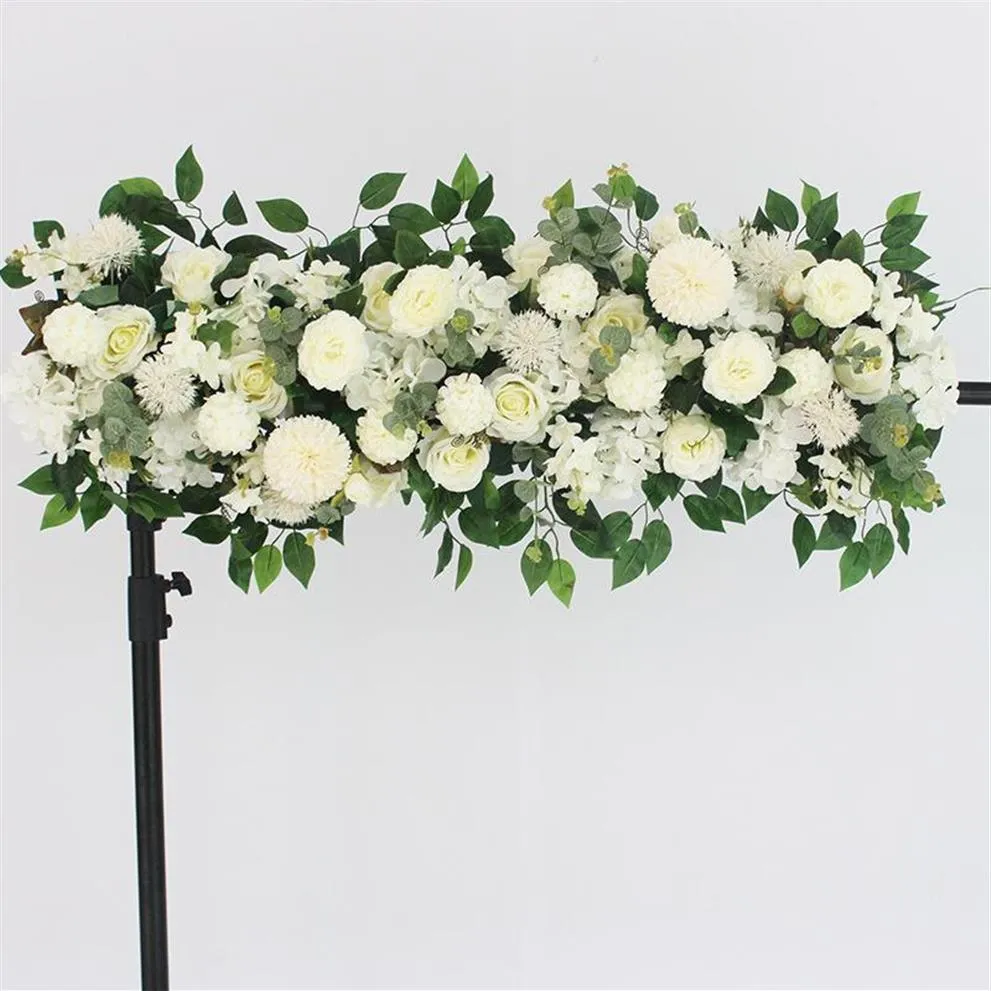 Dekorativa blommor 100 cm DIY bröllopsfest blomma väggarrangemang levererar silke pioner rose bly konstgjord rad dekor järnbåge 270w