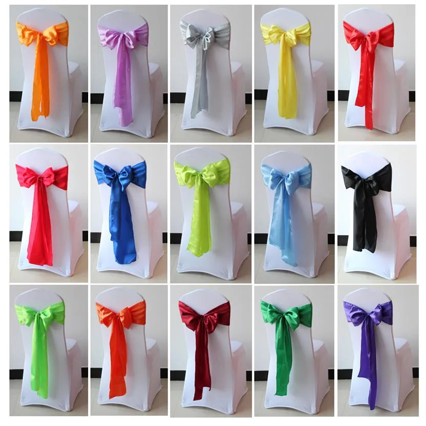 25pcs 18 275cm High Quality Satin Chair Sashes Bow For el Wedding Banquet Decoration In 20 Colors299B