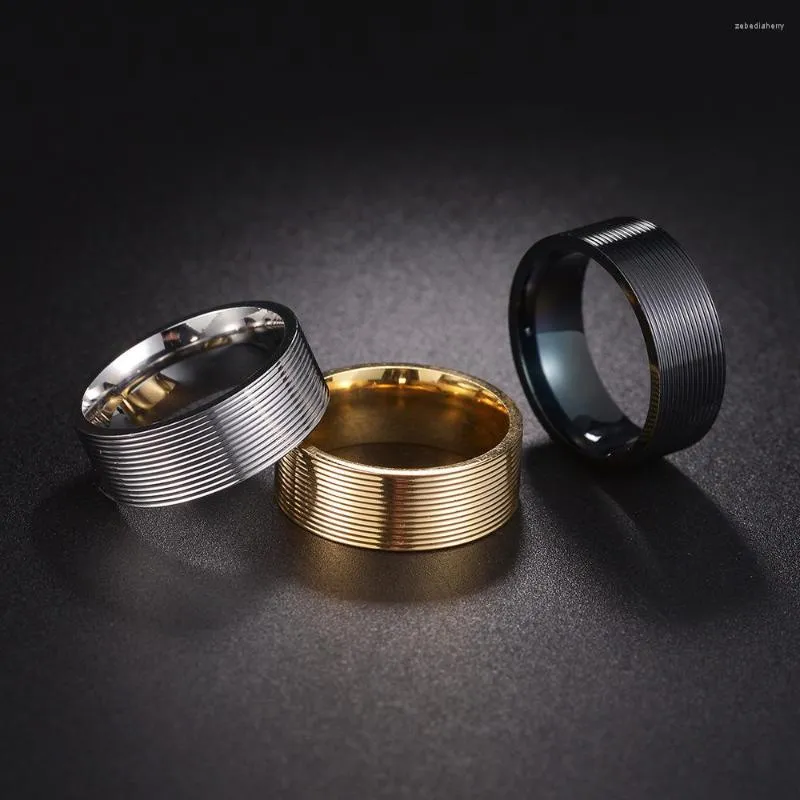 Alianças de casamento masculinas joias rosqueadas 8 mm anel de aço titânio banhado a vácuo feminino