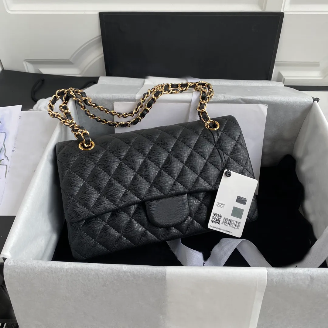 Luxury Caviar Leather Envelope Shoulder Bag with Chain Casual Crossbody Handbag 25.5cm Pink Gold Logo Genuine Leather 2024