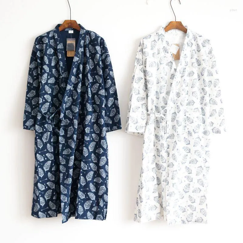Vêtements de nuit pour femmes été hommes Robe coton gaze feuille lâche confortable feuilles Kimono Robes maison vêtements nuit peignoirs
