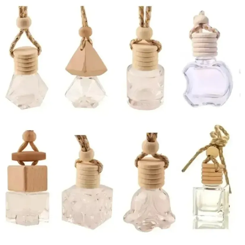 Stock Car Hanging Bouteille En Verre Vide Parfum Aromathérapie Diffuseur Rechargeable Désodorisant Parfum Pendentif Ornement FY5288 JY21