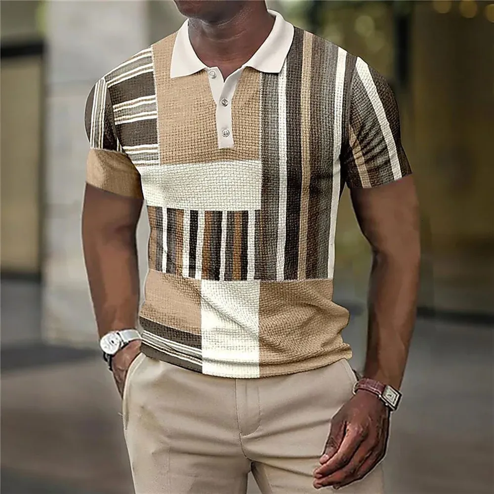 Męskie polo koszulę polo pasiastki z krótkim rękawem Tshirt oddychający Business Casual Button Down Summer Street Ubranie 230720