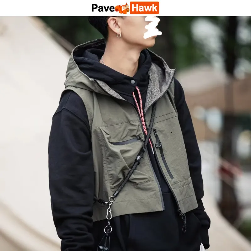 Men's Vests Mens Hooded Vest Coat Quick Drying Casual Mens Pographer Waistcoat Summer Work Sleeveless Jacket Tools Pocket Cargo Vest 230721