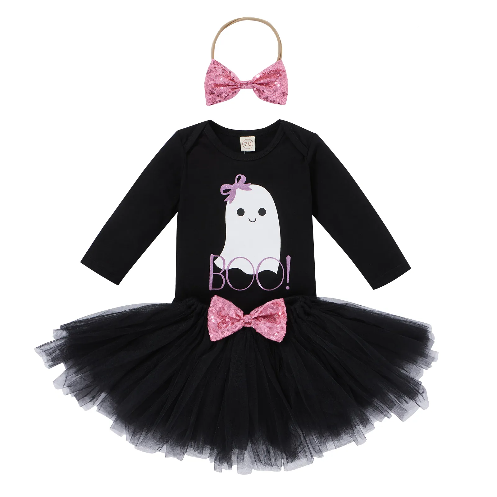 Conjuntos de roupas Ma Baby 0 24M born Girls Halloween Costumes Conjunto de roupas Ghost Print Romper Tutu Saias Outfits DD40 230720