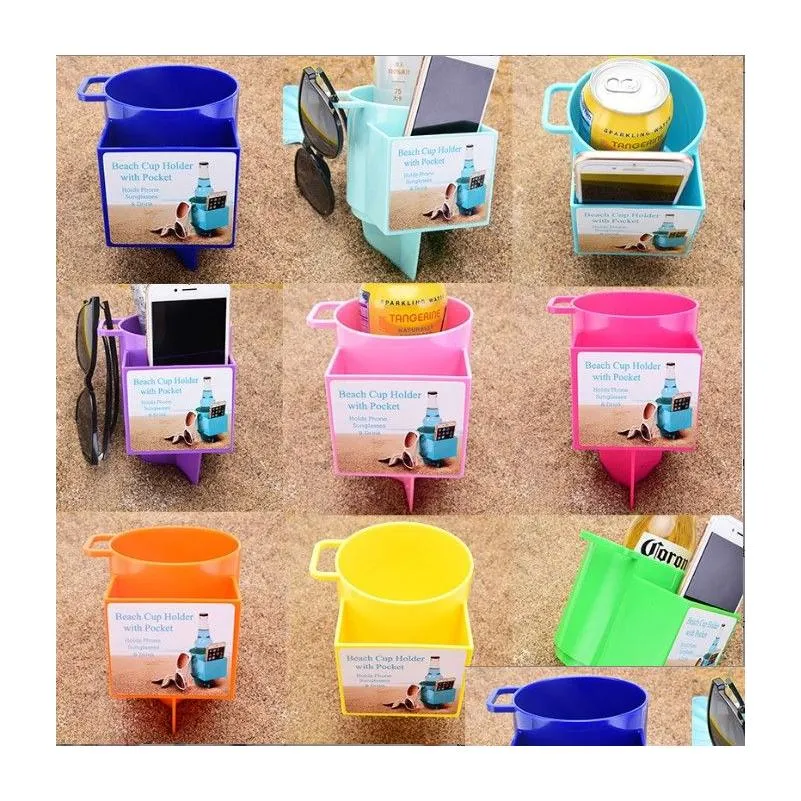 Annan drickware 20oz Beach Cup Holder With Pocket 9 Colors Plastic Outdoor Cam Mtifuntional Seaside B0056 Drop Delivery Home Garden DHZ0L
