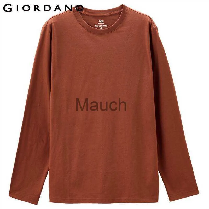 メンズTシャツgiordano men tshritsコットンシンプルソリッドカラークレウネ長袖ティーシャツ快適なカジュアルTシャツ01021820 J230721