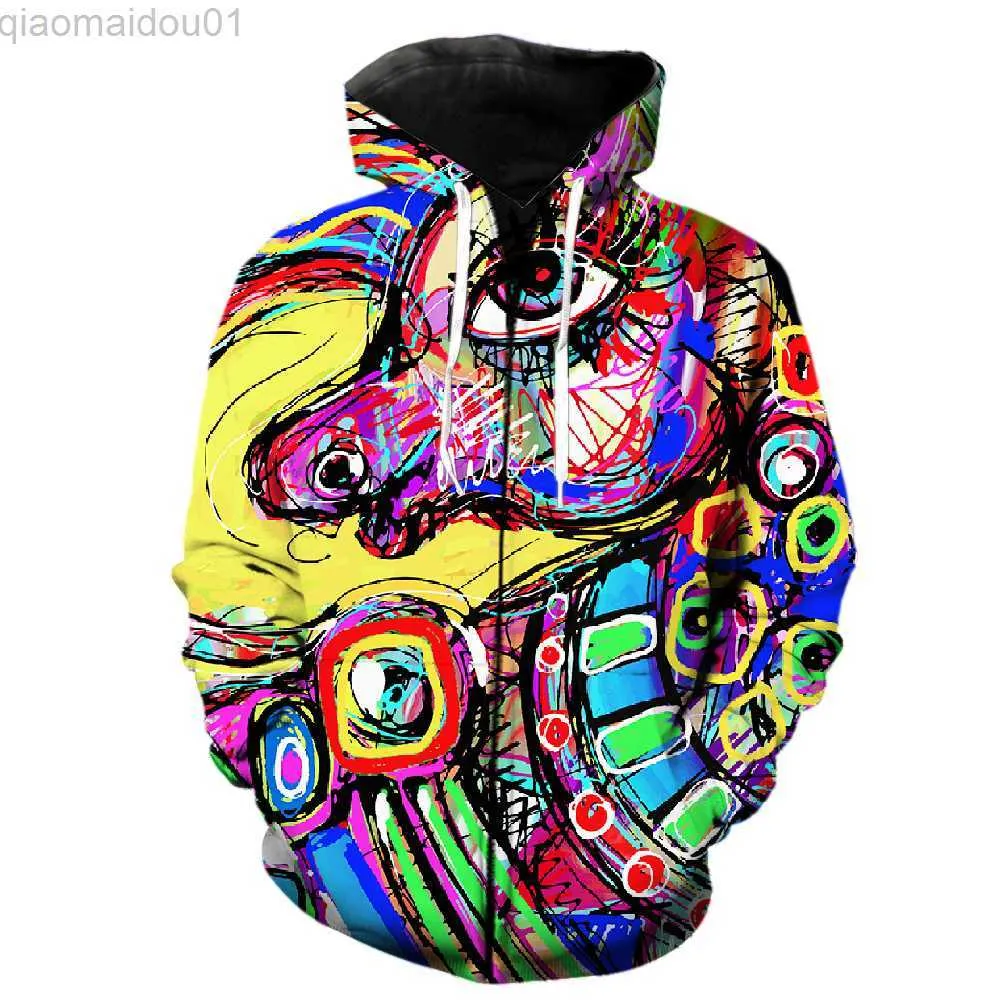 Sweats à capuche pour hommes Sweat-shirts Art abstrait Graffiti Sweat à capuche zippé pour hommes Casual Streetwear Funny Harajuku Sweats à la mode à manches longues Impression 3D Cool Spring L230721