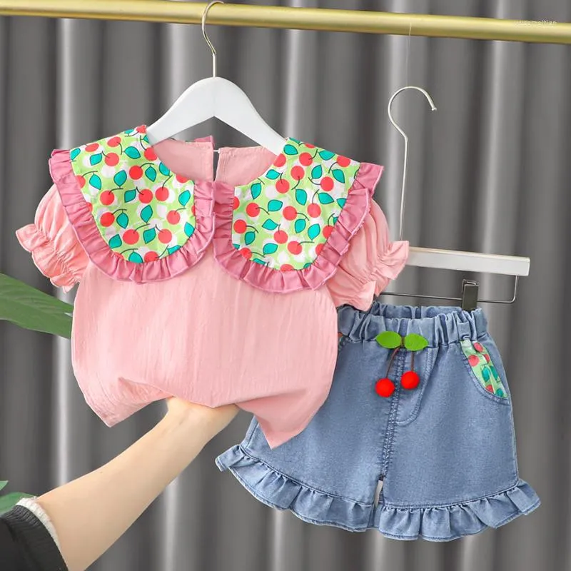 Zestawy odzieży dziewcząt Kołnierz lalek dla dzieci letnie ubrania 2PCS 2023 KARTOON KRÓTKI SKRÓTE