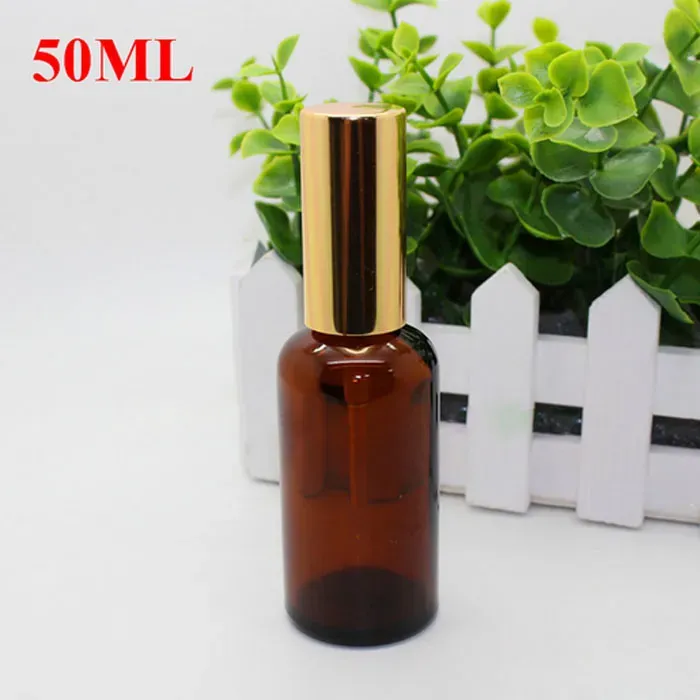 Bouchon Pour Cosmétiques Parfum Make UpThick 50ml Ambre Verre Vaporisateur Bouteilles En Gros Huiles Essentielles Bouteille En Verre Avec Noir Pompe Pulvérisateur Or