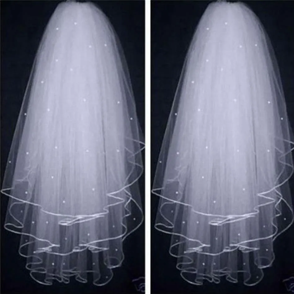 Tulle White Ivory Three Layer Bridal Veils عالية الجودة البسيطة البسيطة ذات الطول القصيرة ذات الطول الناعم الزفاف الملحقات ل Brides8185697249V