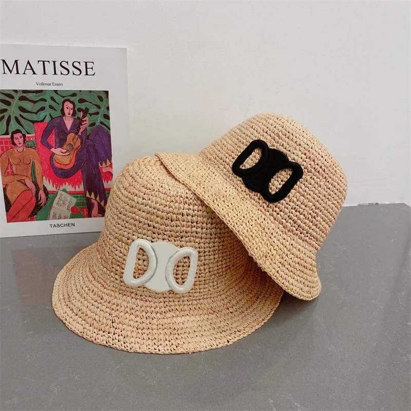 Summer Straw Hat Designer Bucket Hats Women Men Casquette ręcznie robiony płaski rybak cap lady trawiaste warkocz plażowy kapelusz słoneczny