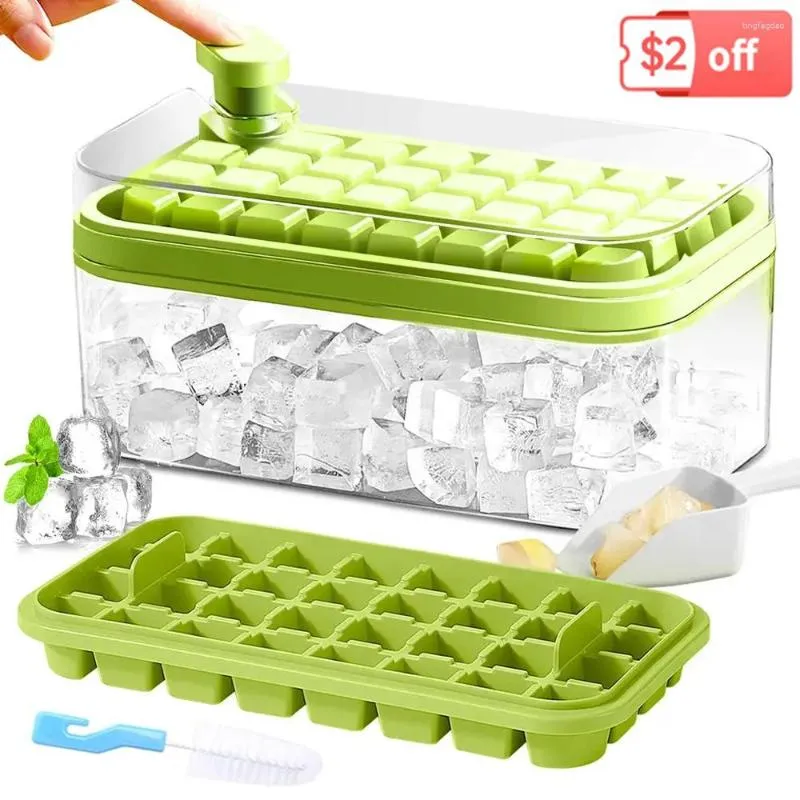 Bakning formar en-knapps presstyp Ice Mold Box Silicone Cube Maker Återanvändbar DIY-bricka med förvaringscocktailtillbehör