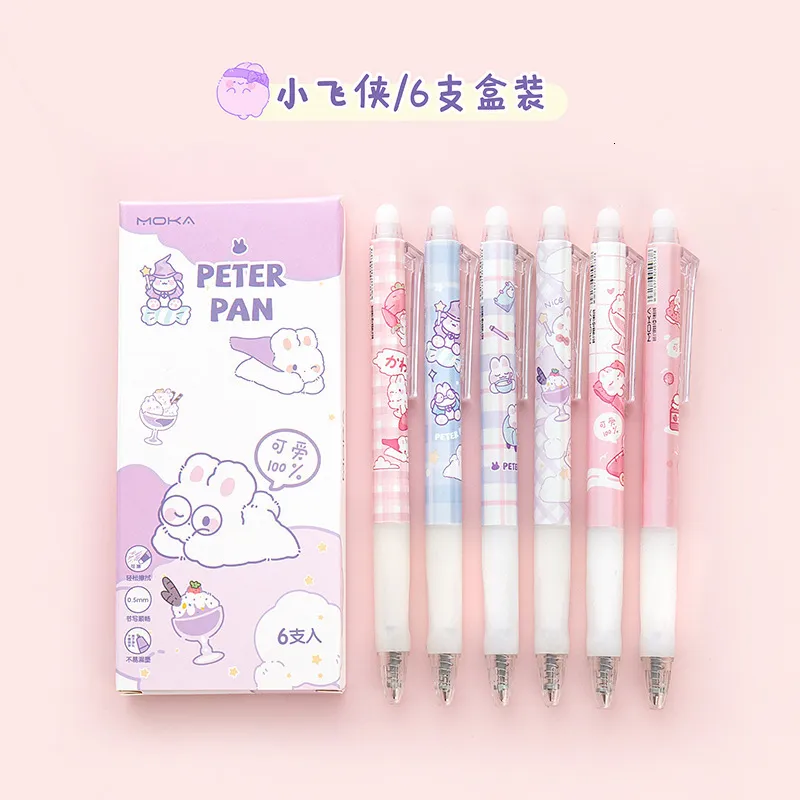 Penne gel 6 pezzi / set Kawaii MOKA Peach Astronauts Coniglio Calore cancellabile Penne a inchiostro gel meccanico Cancelleria per ufficio Articoli per la scrittura 230721