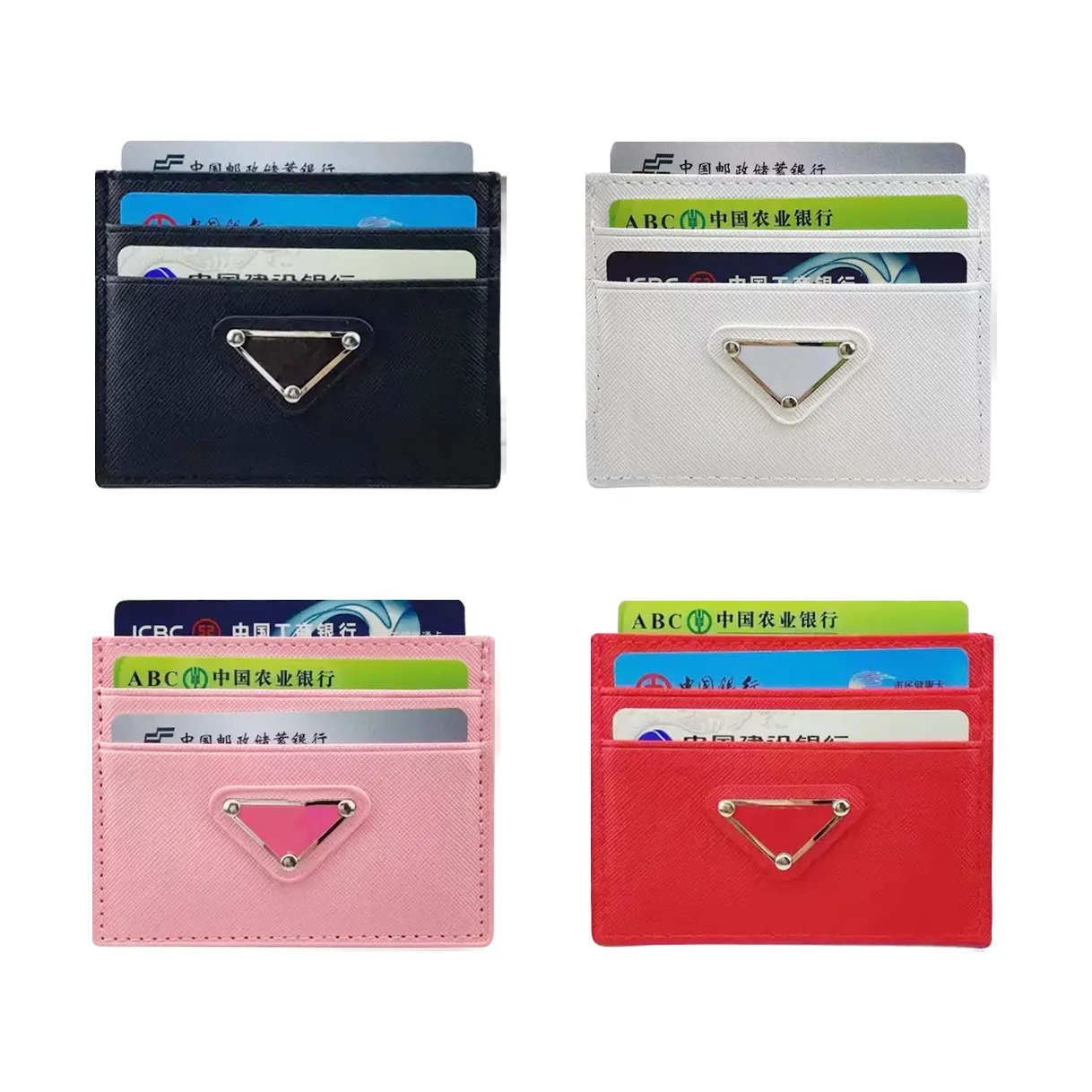 Klassiska kvinnor Mens High Quality Designer Triangle Wallet Holder Purses Woman Luxurys äkta läderkort Plånbok Märke Slots Key Pocket Metal Logo Coin Purse