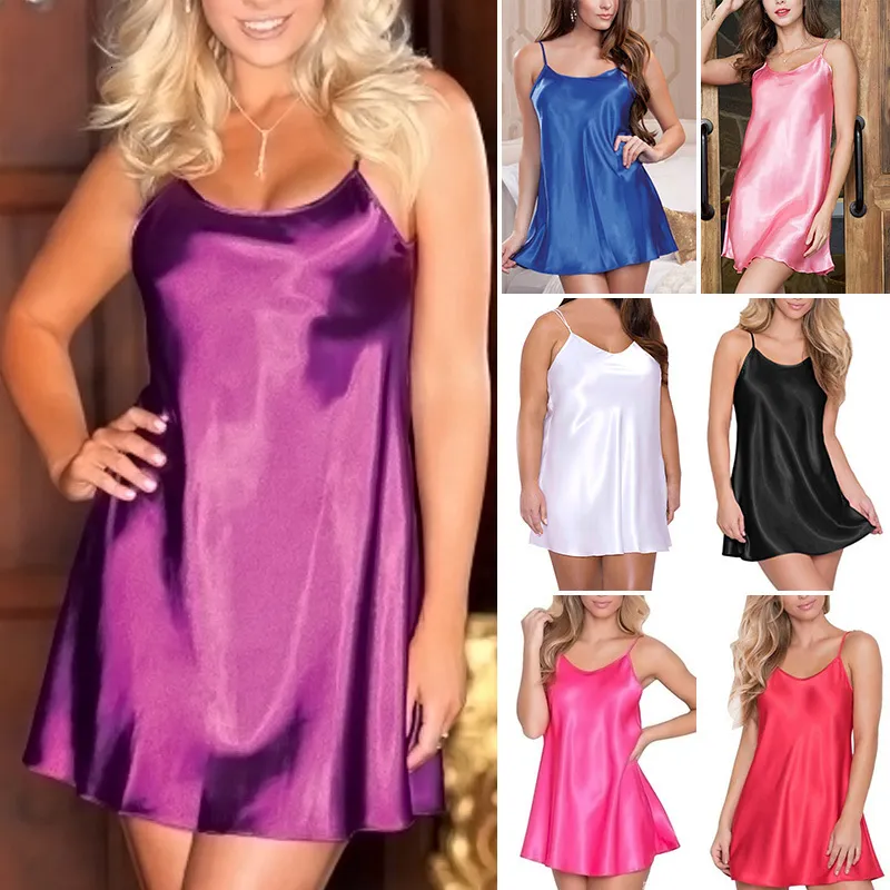 Womenka dla kobiet Kobiety letnia nocna odzież snu elegancka damska imitacja jedwabna plama spaghetti sukienki Seksowne koszule nocne piżamy 8xl 230720