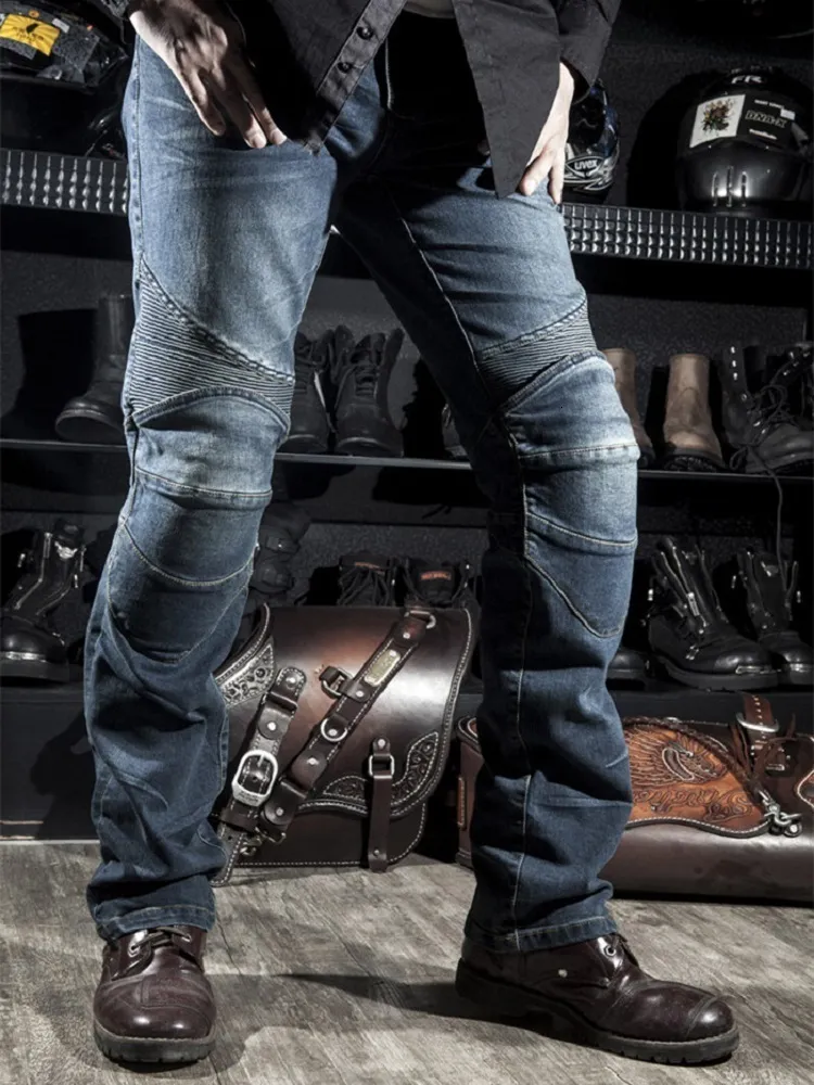 Mäns jeans herrar svart cyklist jeans Motocycle Denim Pants Male Stretch Original Byxor off-road byxor Skyddskläder 4xl plus storlek 230720