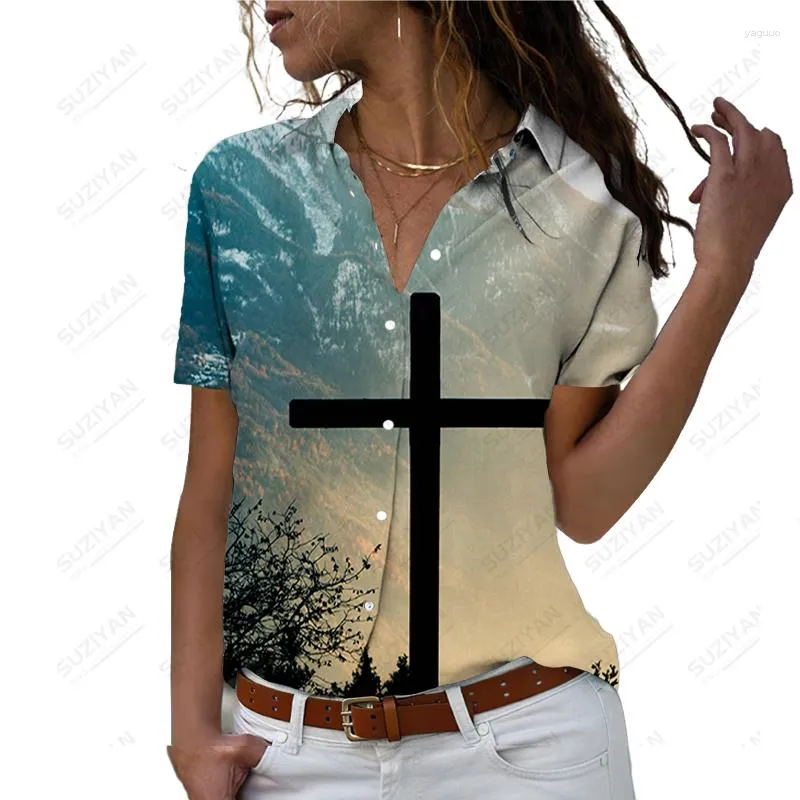 Bluzki damskie 2023 Letnia śmieszna koszula kreatywny krzyż 3D druk harajuku streetwear punkowy punkowy swobodny topy