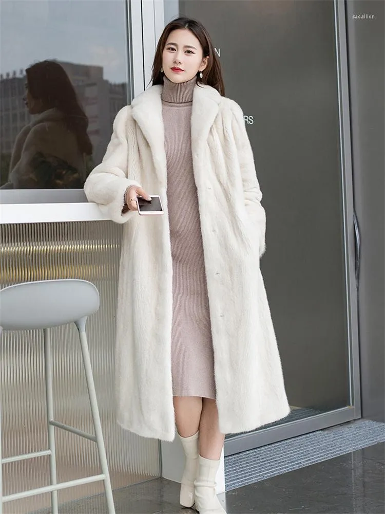 Women's Fur Faux Mink Coat Women White Long Loose Thick Warmth 2023 Winter Fashion Temperament Office Lady Suit Collar