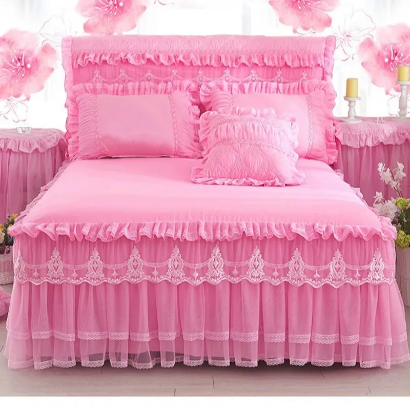 Кровать юбка розовая кружевная рюша
