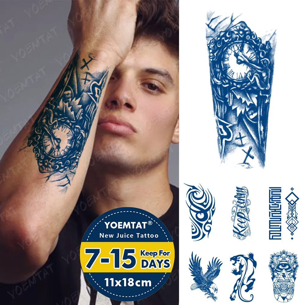 Blauw Blijvende Inkt Sap Waterdichte Tijdelijke Tato Sticker Vel Totem Ogen Adelaar Tijger Persoonlijkheid Body Art Nep Tattoo Mannen vrouwen
