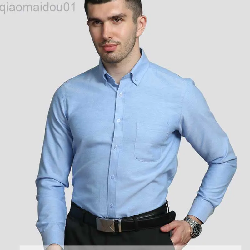 Camicie casual da uomo Le camicie da uomo a maniche lunghe filate Oxford sono larghe e comode, senza stiratura, camicie traspiranti alla moda casual da uomo L230721