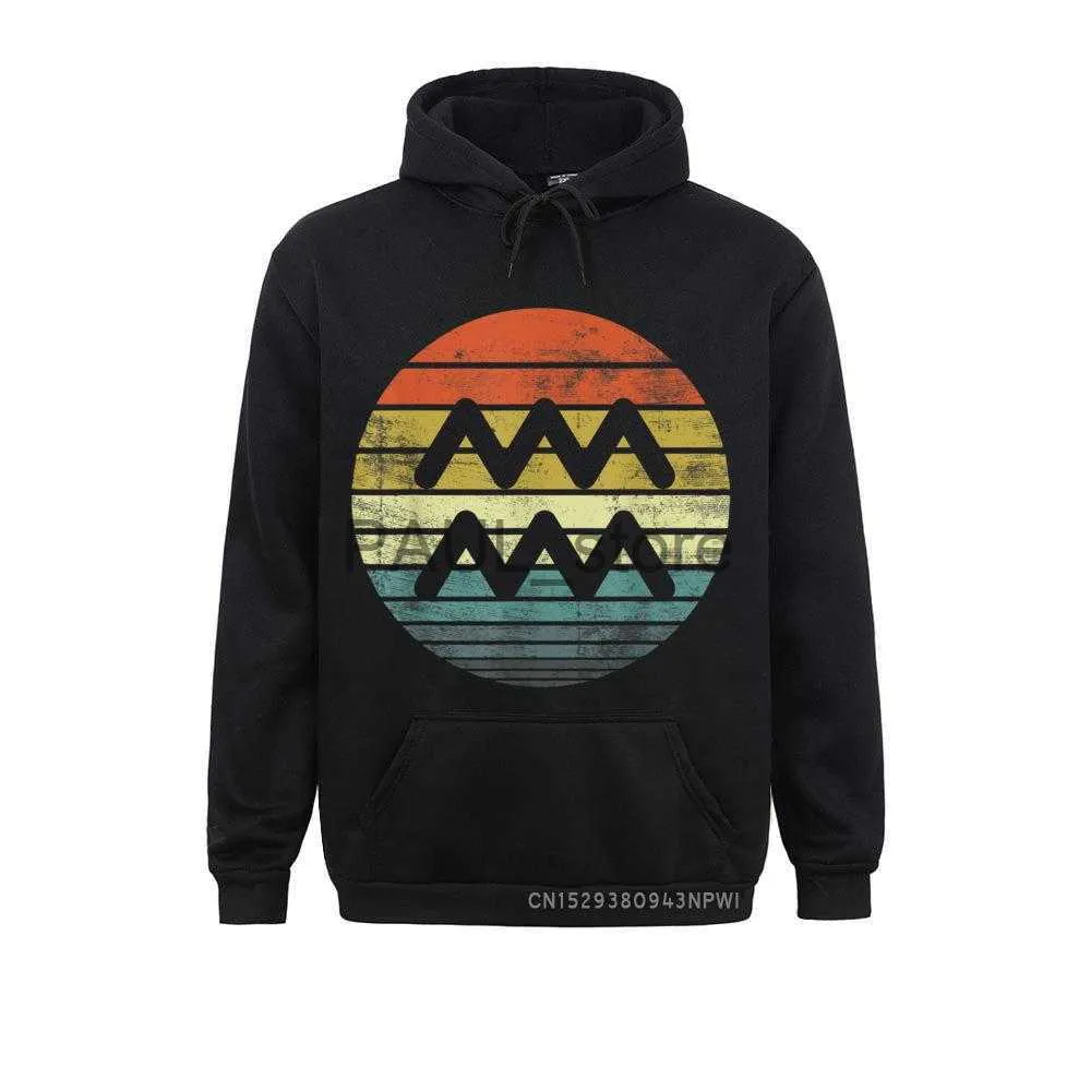 Aquarius Zodiac Hoodie Retro Sunset Mens Sweatshirt, Funny