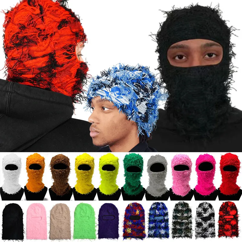 Máscaras faciais da moda polaina de pescoço com franjas capa de máscara de esqui chapéu masculino camuflagem multicolorido tático Cs malha gorros chapéu 1 buraco inverno quente unissex boné 230721