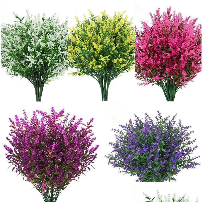 Décoratif Fleurs Couronnes Artificielle Lavande Plante Blanc Rose Violet Vert En Plastique Faux Verdure Maison Jardin Décoration Drop Del Dh4G5