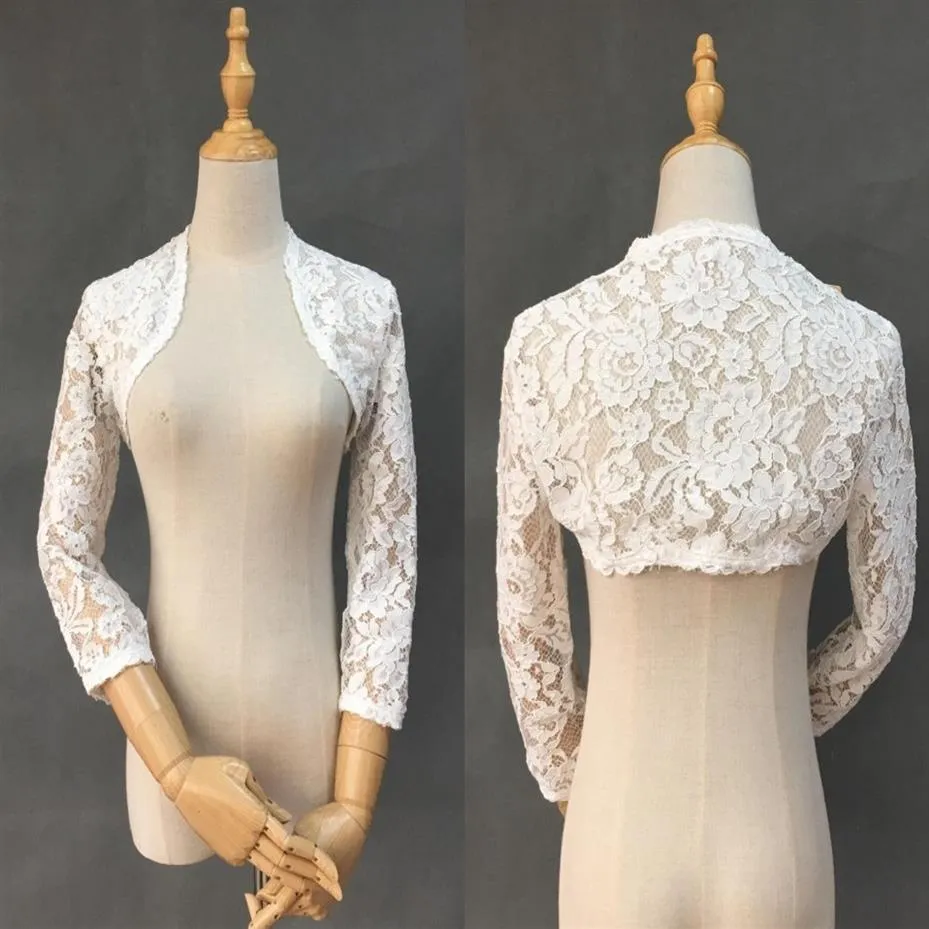 Wysokiej jakości koronkowe kurtki ślubne Bolero 3 4 długie rękawy owinąć do sukni ślubnej sukni plus size326Q