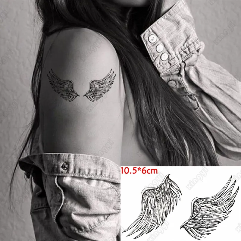 Mehndi Wing Feather Angel koronkowe henna Tymczasowe tatuaże dla kobiet ramię tato naklejki fałszywe dziewczyny tatoo dzieci 10,5*6 cm