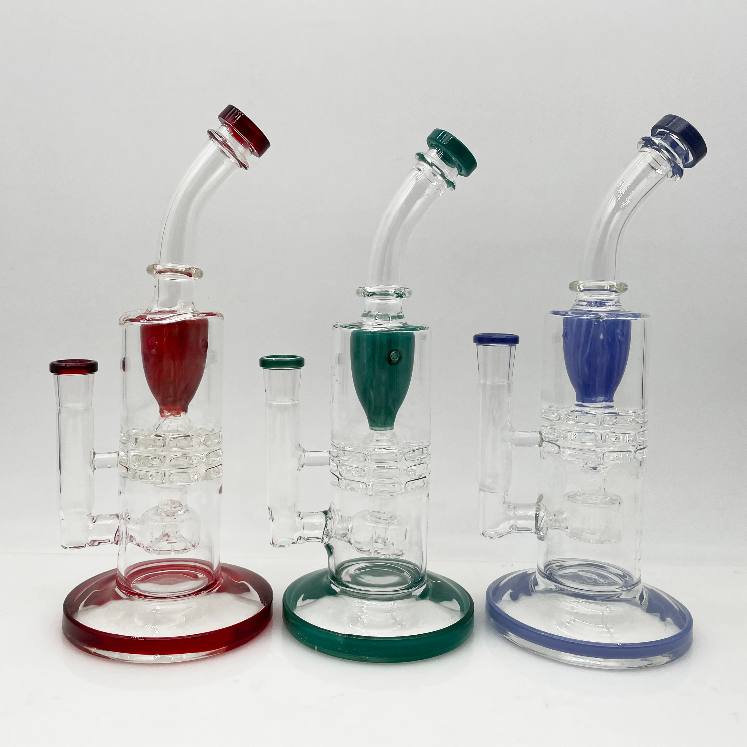 طبقة مزدوجة PERC PERC GLASS BONG شعبية عالية الجودة أنابيب المياه بيرس الزجاج بونغ بالجملة للبالغين
