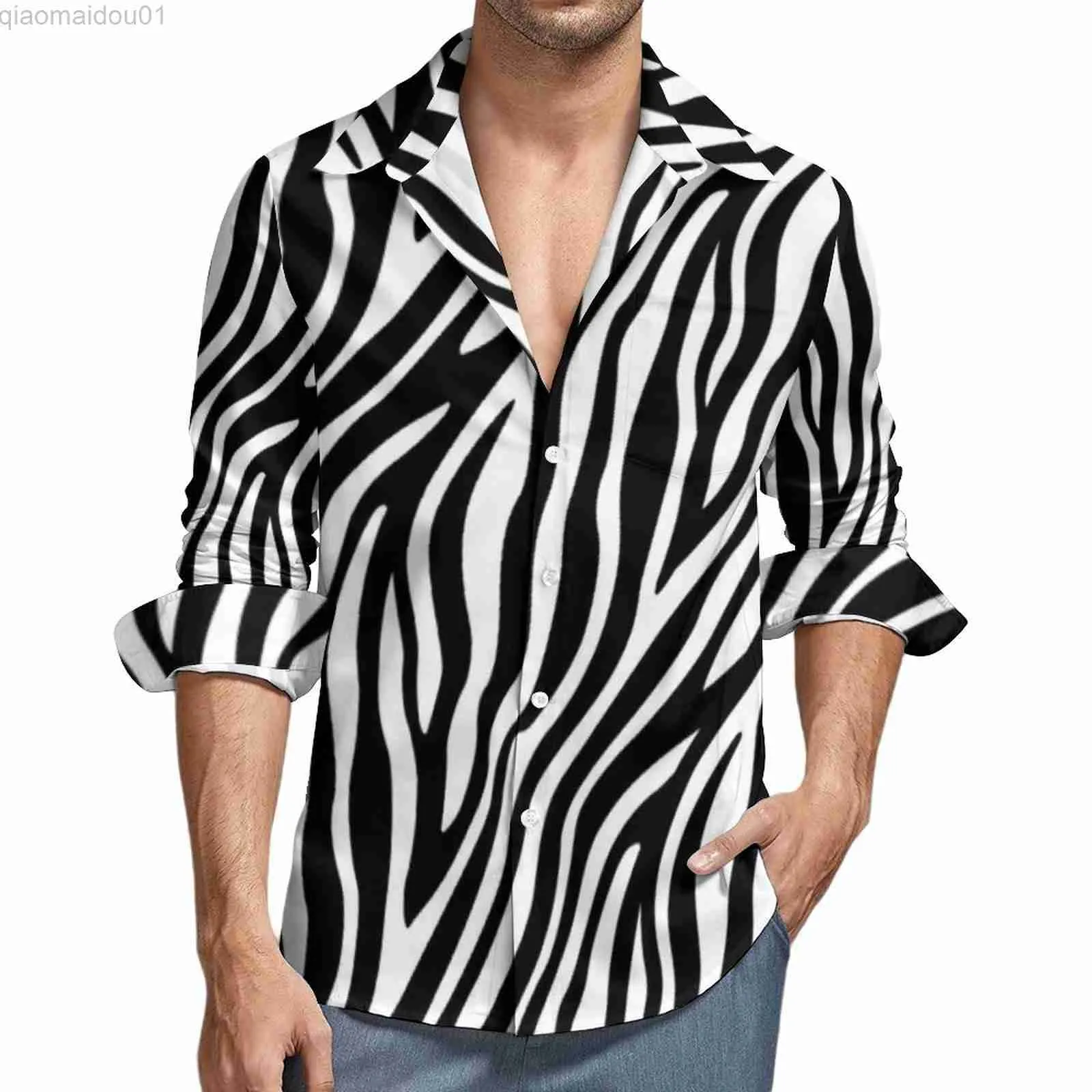 Camisas Casuais Masculinas Camisas Casuais com Padrão de Zebra Camisas Masculinas com Estampa de Listras de Animais Africanos Camisa de Manga Longa Blusas da Moda Y2K Top Gráfico de Outono Plus Size L230721