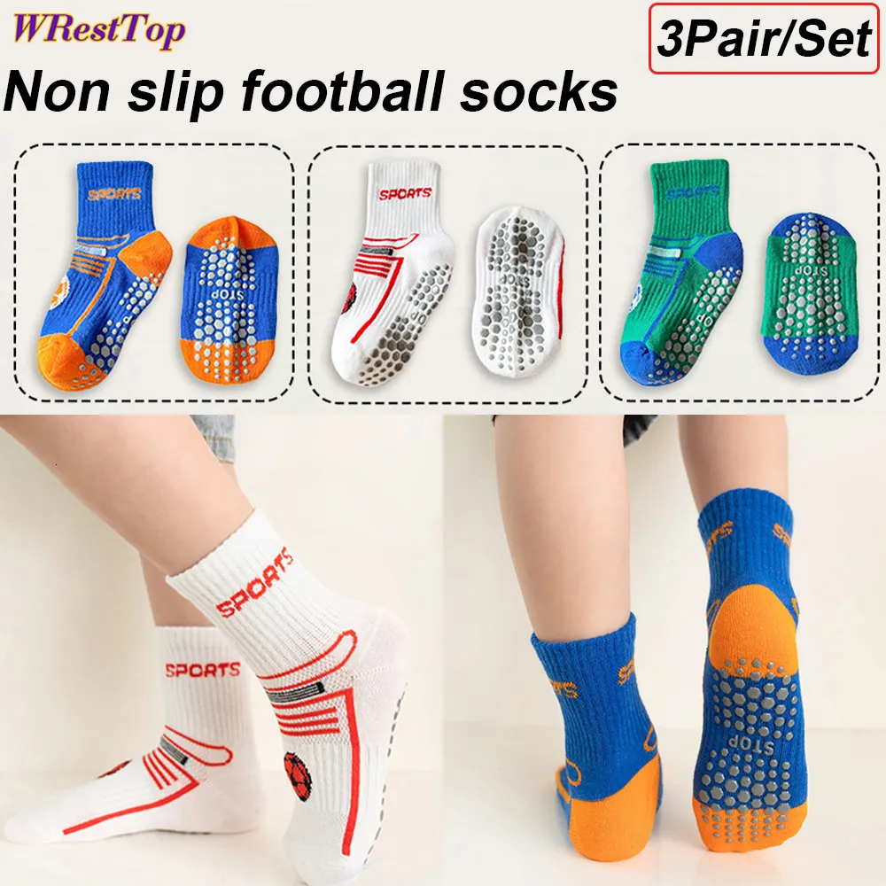 Barnstrumpor 3pairs Kids Anti-Slip Soccer Gripsocks Anti Non Skid Football Basketball Running Sport Socks for Children Youth Baby Boys Girls 230721