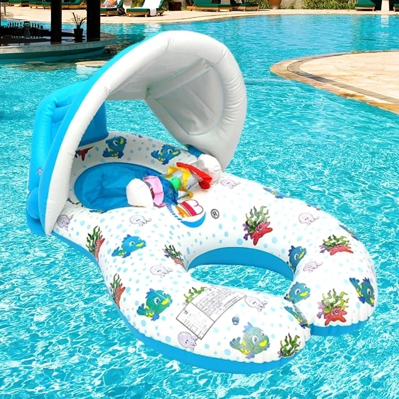 Sand Play Water Fun Portable Baby Pool Float Neck Ring Avec Parasol Portable Mother Children Swim Circle Gonflable Safety Swimming Ring Float Seat 230720