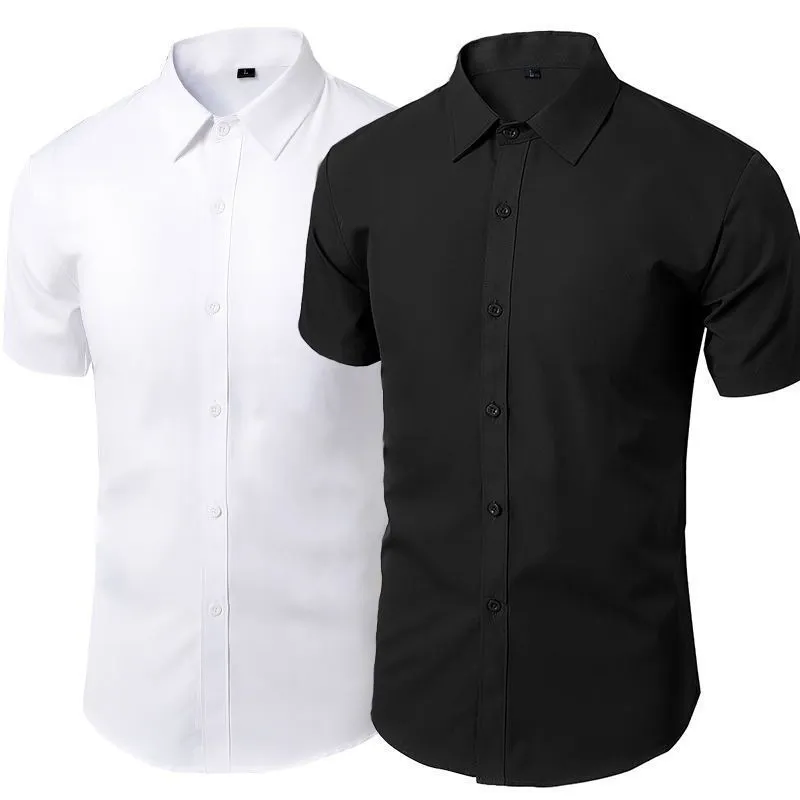 メンズカジュアルシャツの夏のシャツ毎日のカジュアルホワイトシャツの半袖ボタンダウンスリムフィット男性ソーシャルブラウス4xl 5xl 230721