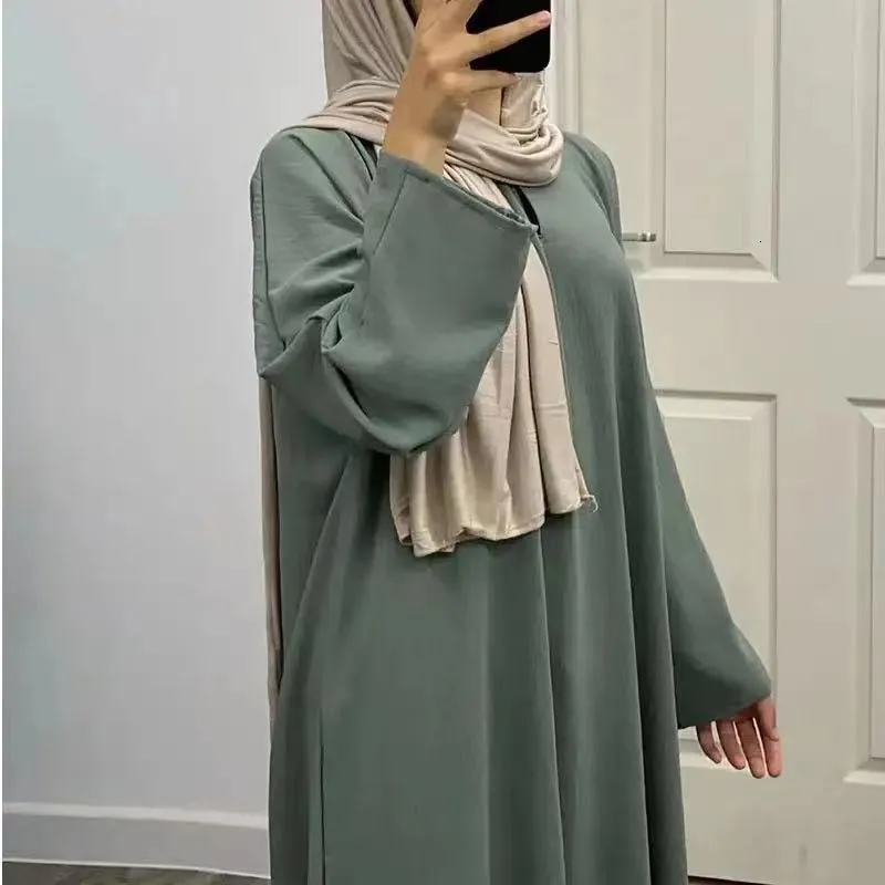 Vêtements ethniques Abaya sous robe à manches longues avec poches haute qualité Jazz crêpe EID femmes musulmanes basique solide modeste Maxi vêtements islamiques 230721