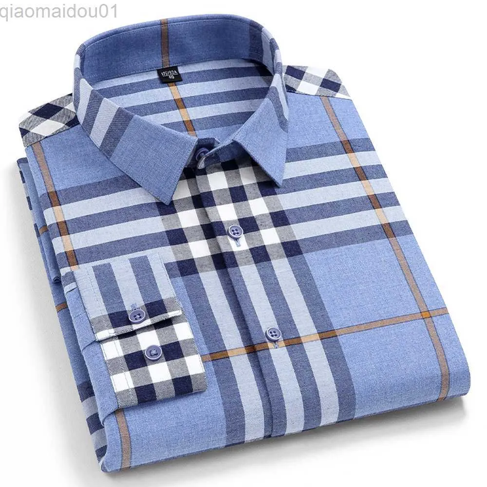 Męskie koszule męskie szczotkowane męskie w kratę ciężką bawełniana koszula długi rękaw Wygodne standardowe szachownicze koszula Flanel Gingham L230721