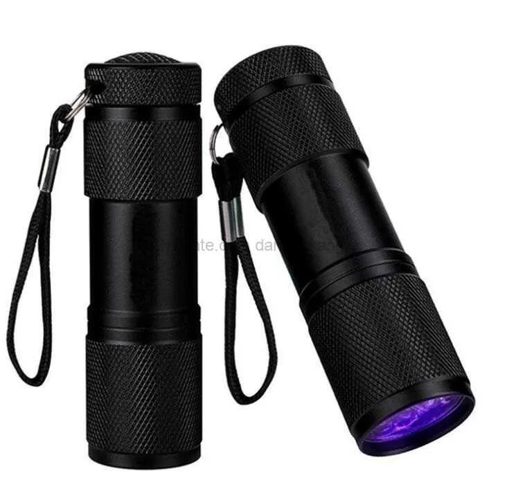 Hot mini 9 led Flashlights Aluminium Alloy Key Chain torch multifunction outdoor camping purple beam light UV ultraviolet torch lamp lights