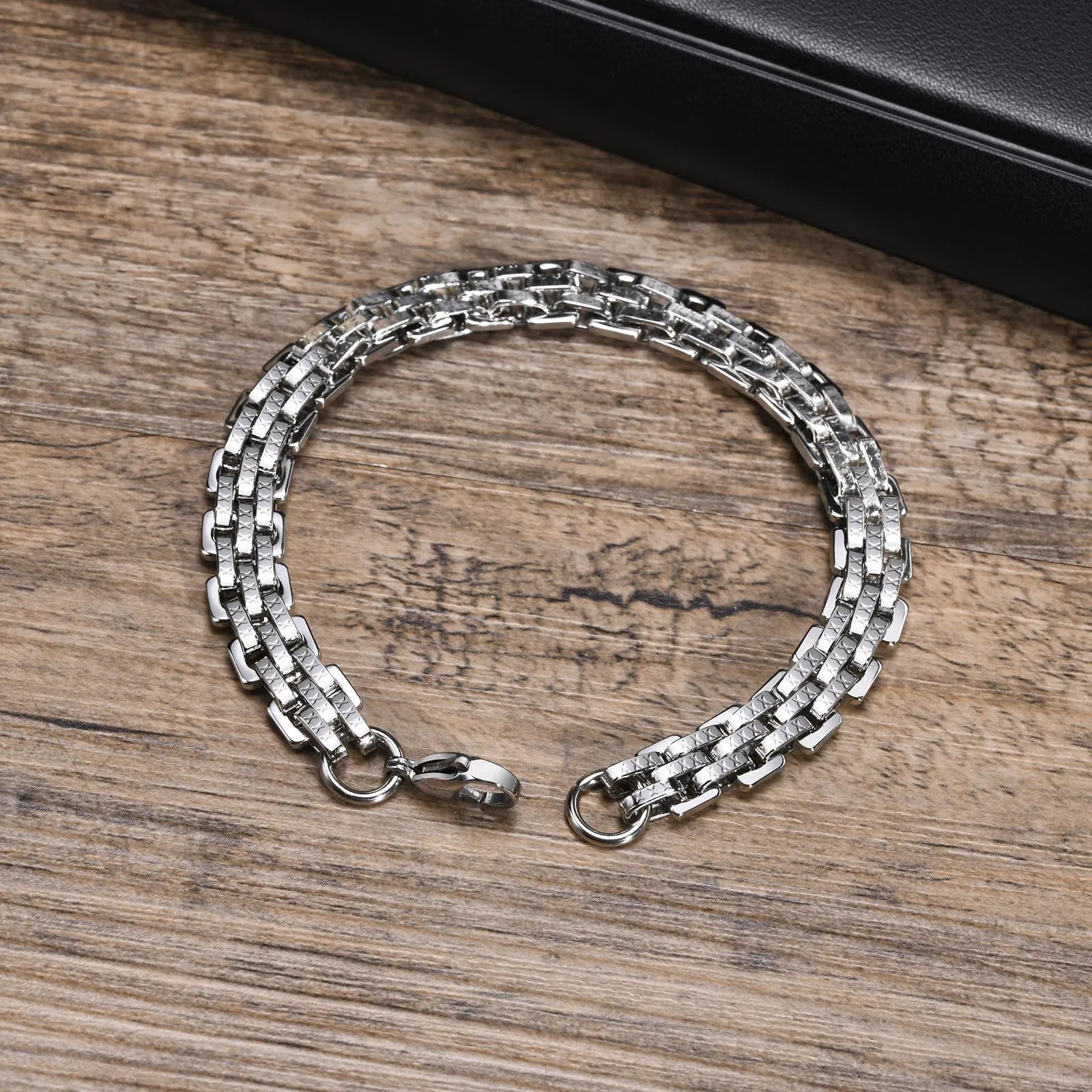 Bracelet de chaîne de boîte multicouche en acier inoxydable pour hommes femmes garçons bracelet de mode 8.8mm 8.26 pouces argent