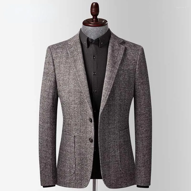 Ternos masculinos 2023 outono inverno tricotar lã blazer jaqueta slim fit outwear inteligente casual alta qualidade homens jovens terno para festa