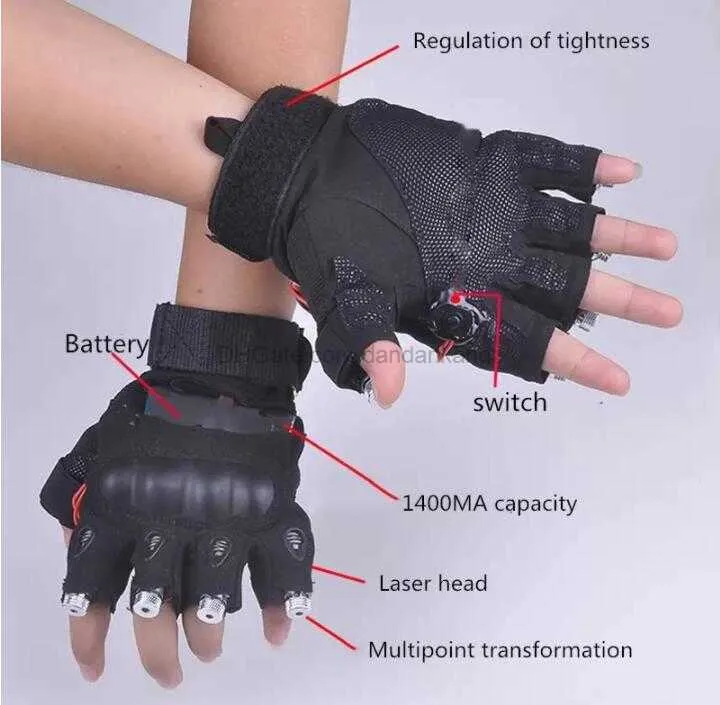 GKPLY Gants Lumineux LED Rechargeables 4 Lampes - Accessoires Scène Danse Fête Discothèque