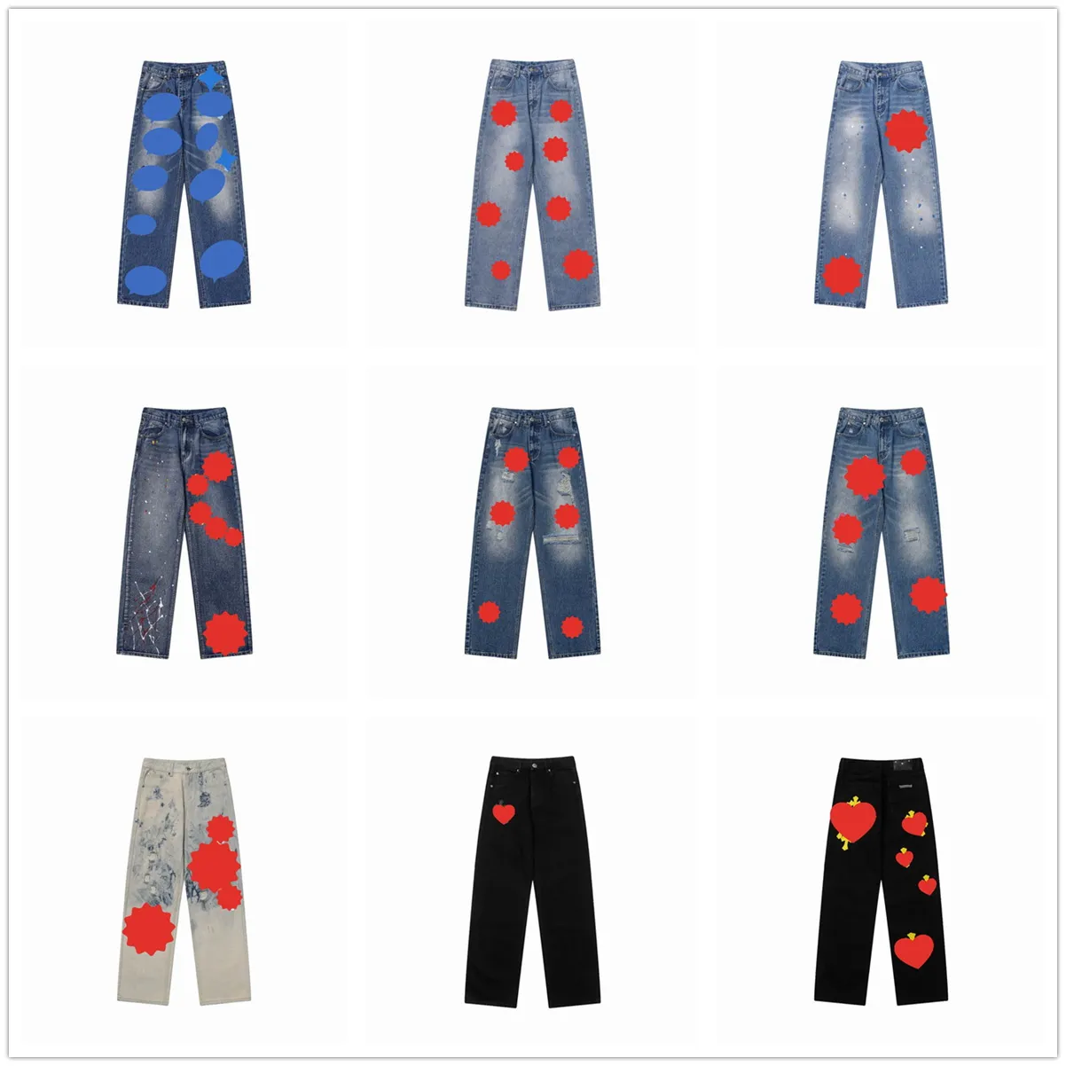 2023 Дизайнерские мужские джинсы Chromes High Street Purple для мужчин вышивающие штаны Женские негабаритные разбитые патч -отверстия Джинс