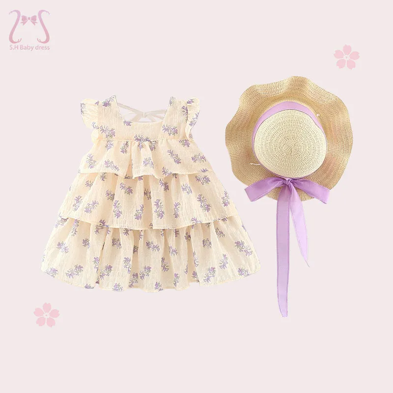 2Pcs/Set Summer Kids Wear Casual Loose Baby Girl Dresses Sleeveless Breathable Toddler Children Clothes Suit 0 to 3 Years Old