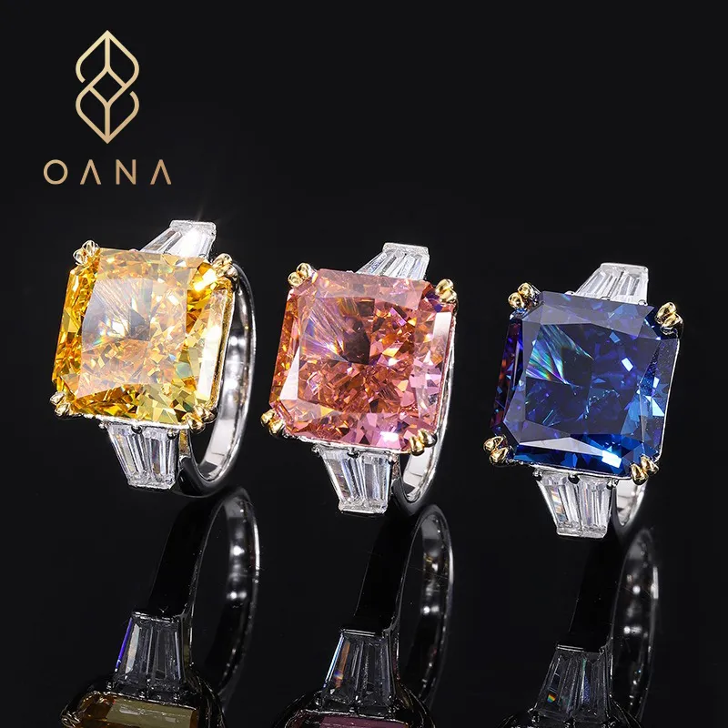 Wedding Rings OANA S925 Whole Body Silver Women S Ring High Carbon Diamond Square High Quality Texture Jewelry 230721