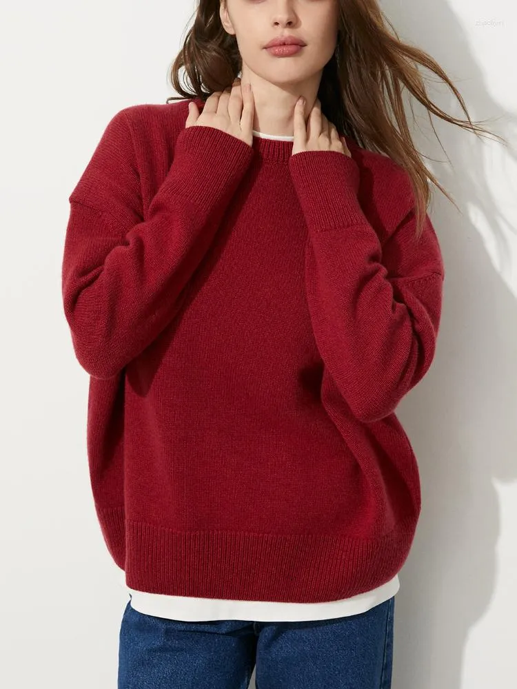 Pulls pour femmes automne hiver pulls à col rond surdimensionné solide doux chaud tricoté haut gris rouge épais femme pull à manches longues pull