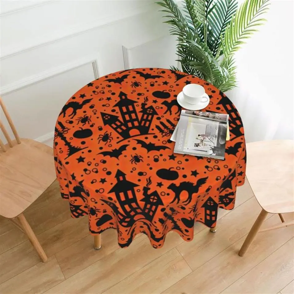 Nappe de Table Halloween Maison Motif Nappe Ronde Décoratif Imprimé Couverture Protecteur Polyester301J