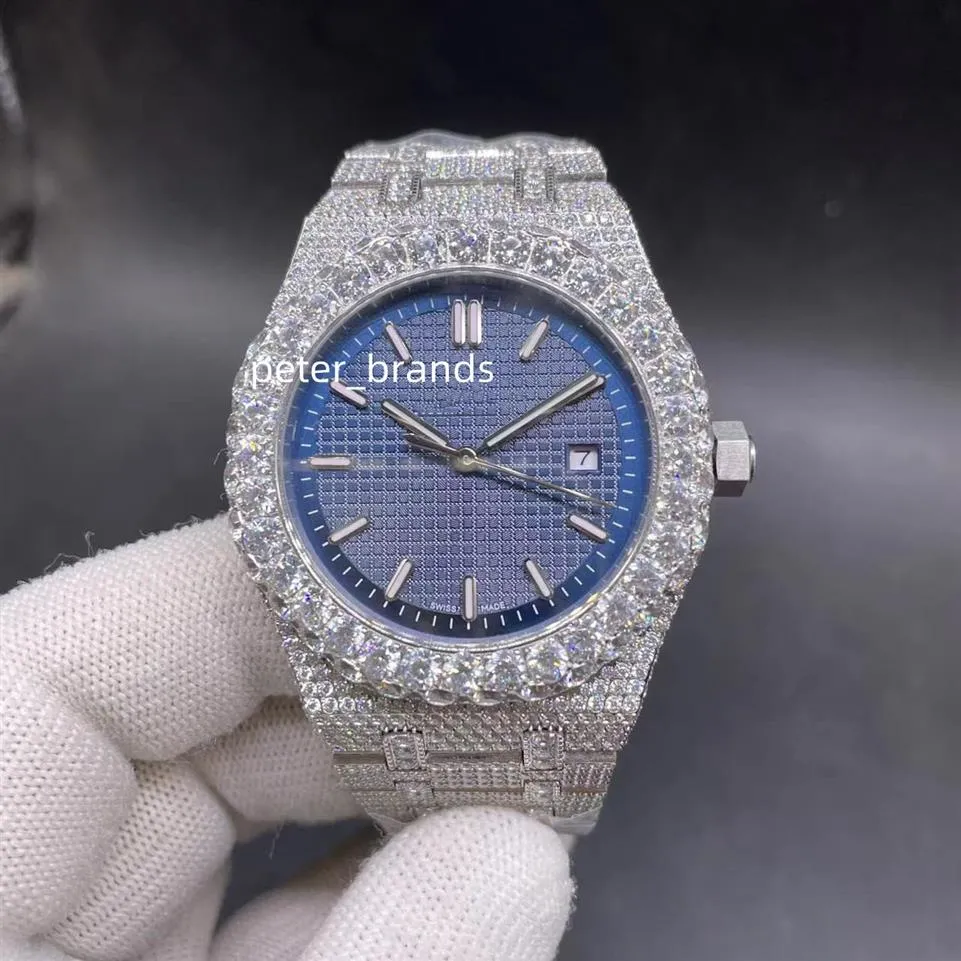 Ice Out Watch Men Pełne diamentowe zegarki dla męskich zegarków Niebieska twarz Automatyczny mechaniczny ruch na rękę na rękę Wodoodporną 42 mm 15110296J