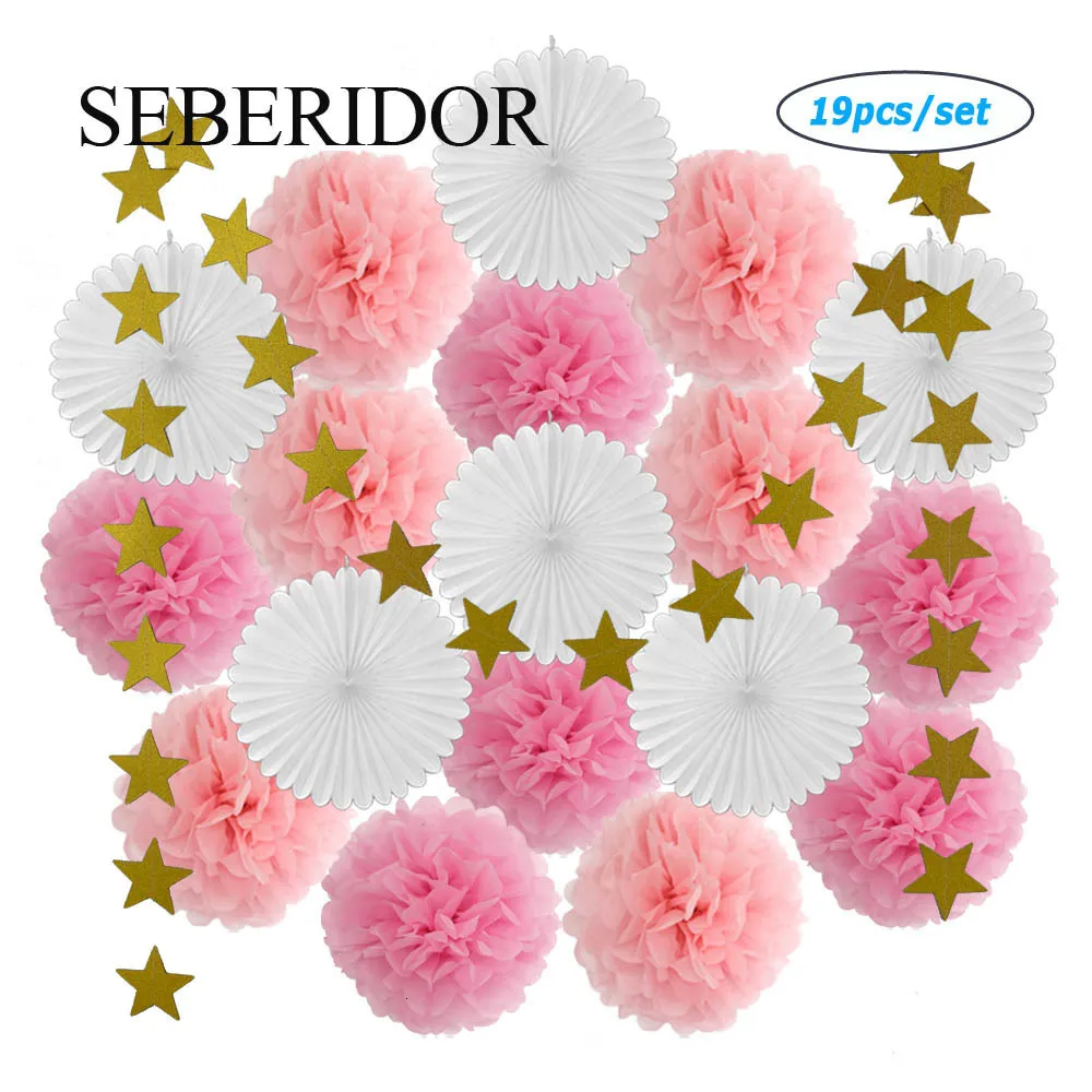 Inne impreza imprezowa dla dzieci dziewczyna Pierwsza Święta Kuymnion Party Favoring Folding White Paper Fan Baby Boy 1st Birthday Wedding Decor Tissue Pink Blue 230720